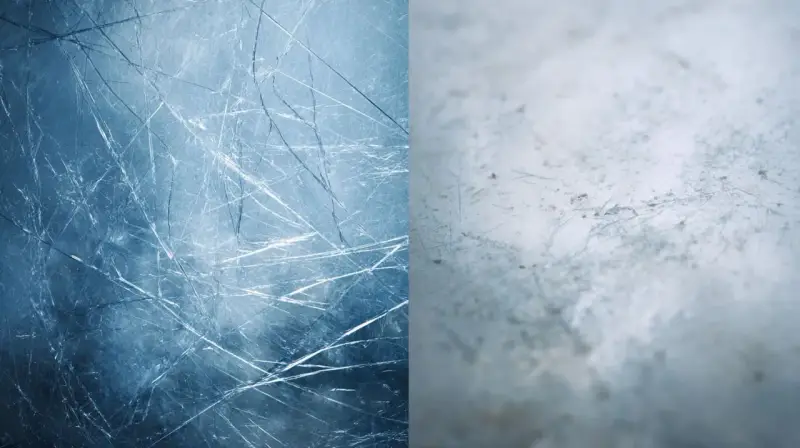 Close-up of a scratched surface, showing fine lines and cracks. This texture might make you wonder, does plexiglass shatter?
